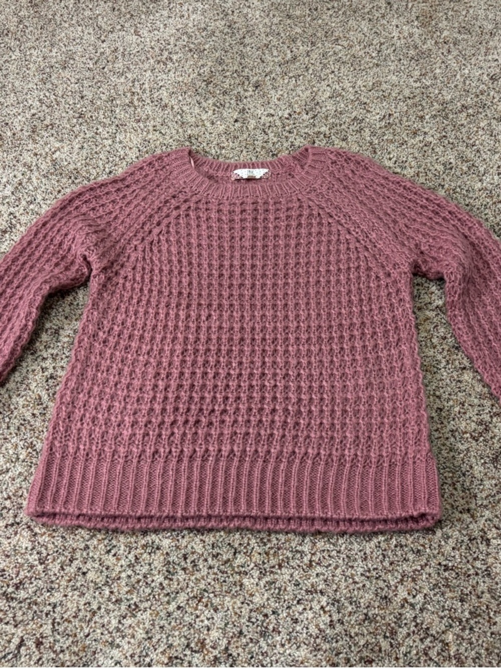 Pink Rose Waffle Knit Crew Sweater - Mauve Pink